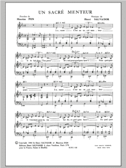 page one of Sacre Menteur (Piano & Vocal)