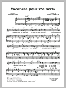page one of Vacances Pour Vos Nerfs (Piano & Vocal)