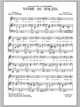 page one of Vivre Au Soleil (Piano & Vocal)