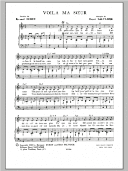 page one of Voila Ma Soeur (Piano & Vocal)