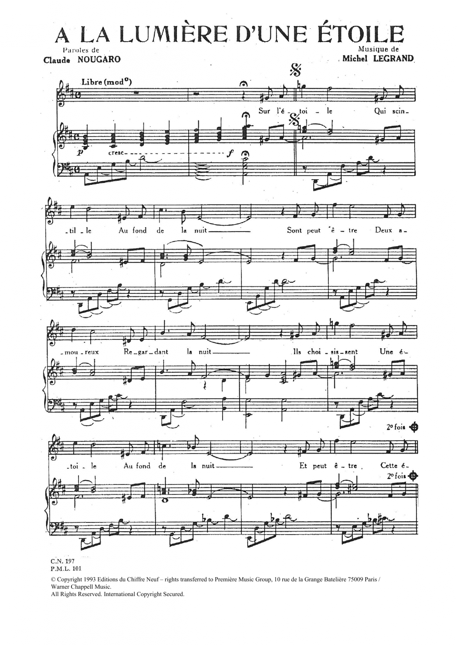 A La Lumiere D'une Etoile (Piano & Vocal)