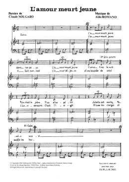 page one of Amour Meurt Jeune (Piano & Vocal)