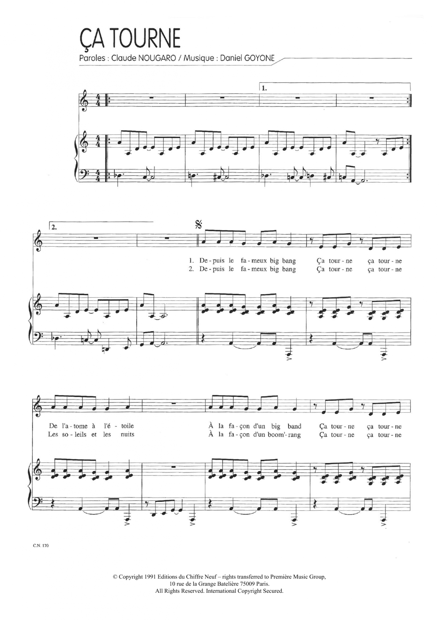 Ca Tourne (Piano & Vocal)