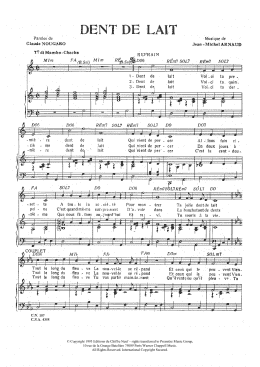 page one of Dent De Lait (Piano & Vocal)