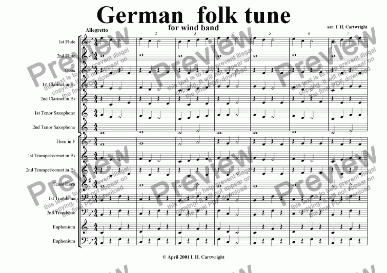 page one of German folk tune for wind band