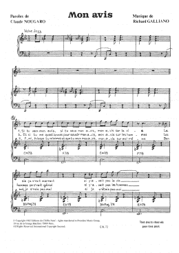 page one of Je Ne Suis Pas De Mon Avis (Piano & Vocal)