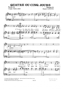 page one of Quatre Ou Cinq Jours (Piano & Vocal)