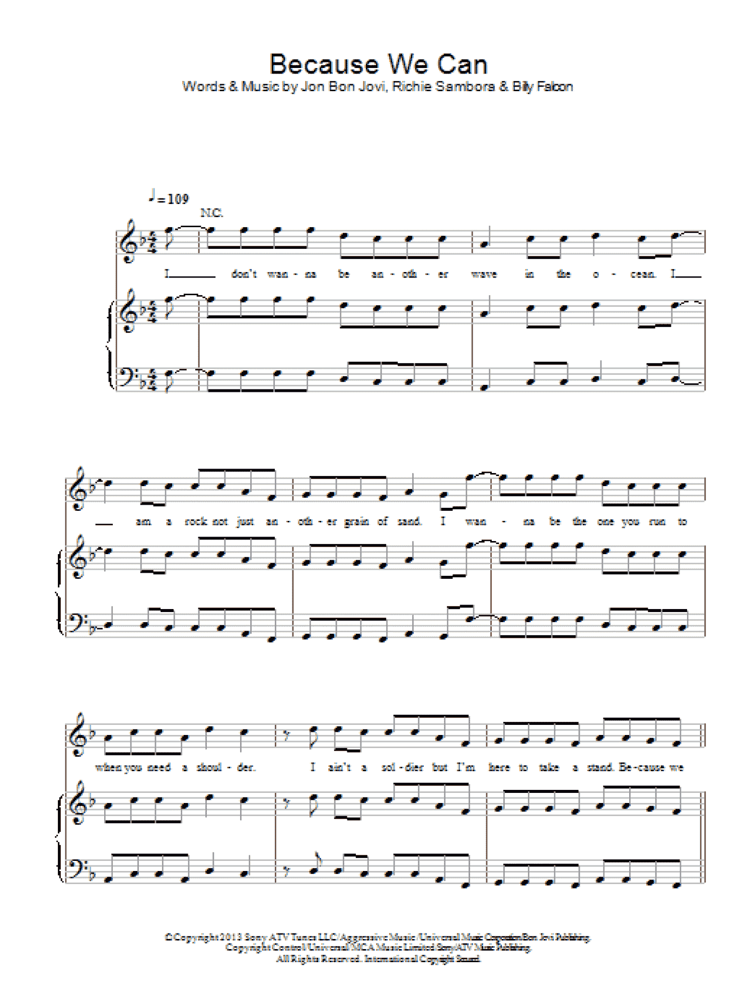 Because We Can (Piano, Vocal & Guitar Chords)