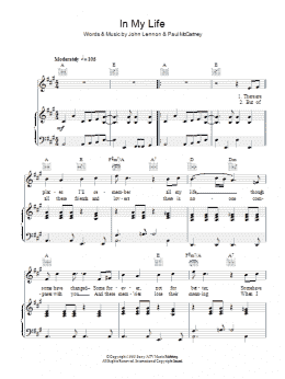 page one of In My Life (Piano, Vocal & Guitar Chords)