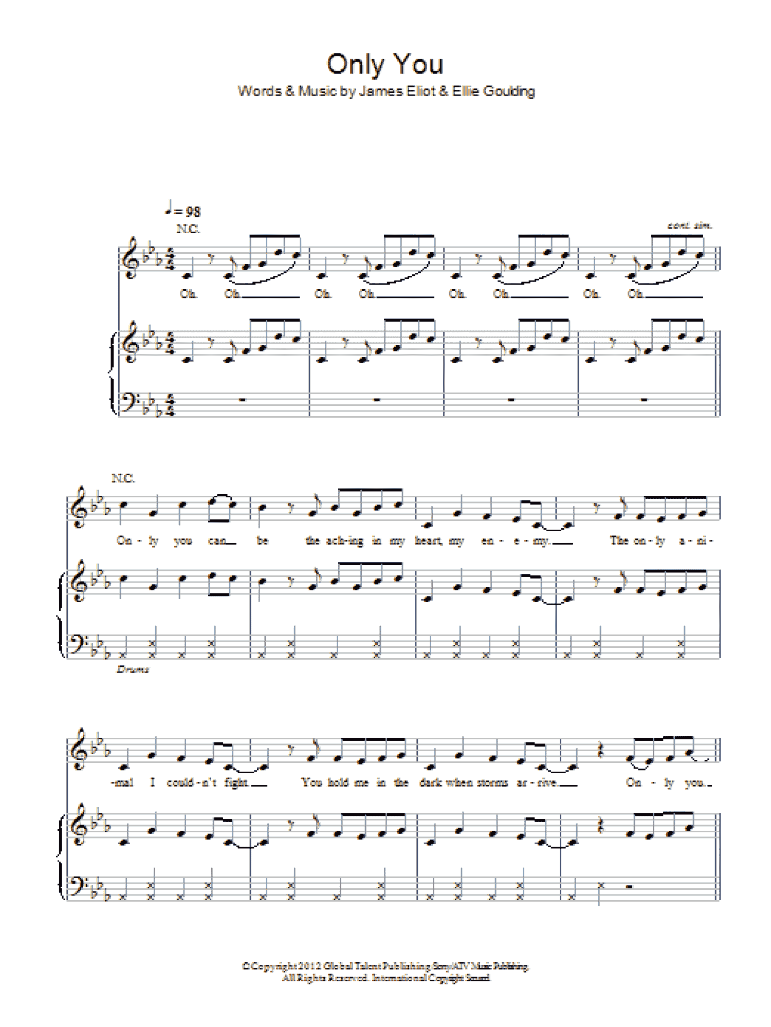 Only You (Piano, Vocal & Guitar Chords)