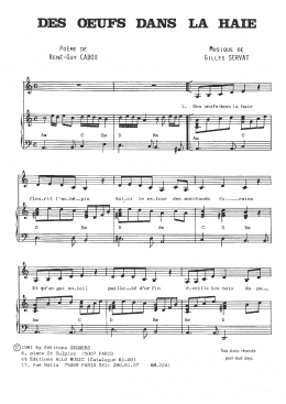 page one of Des Oeufs Dans La Haie (Piano & Vocal)