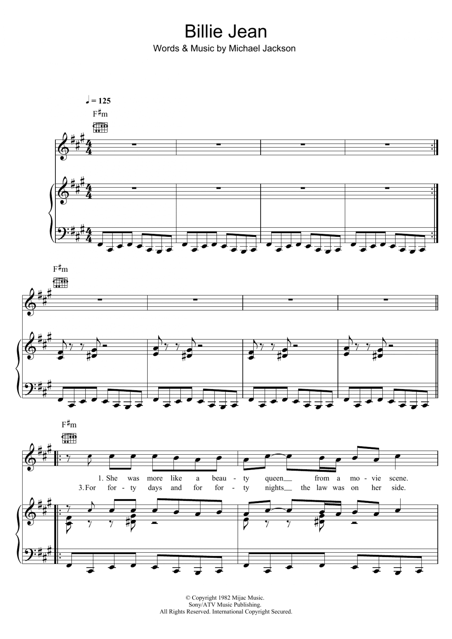 Billie Jean (Piano, Vocal & Guitar Chords (Right-Hand Melody))