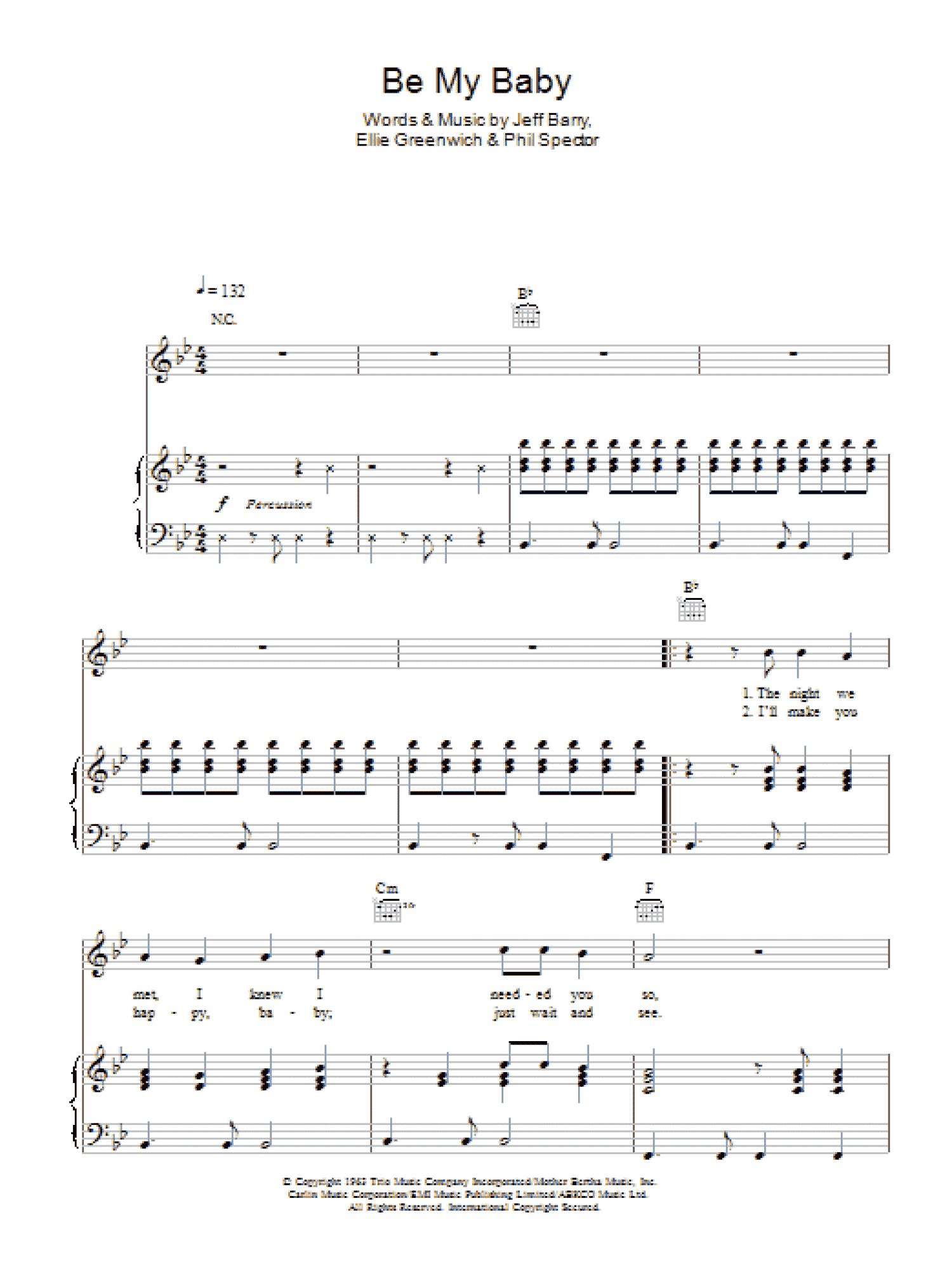 Be My Baby (Piano, Vocal & Guitar Chords)