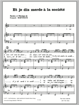 page one of Et Je Dis Merde A La Societe (Piano & Vocal)