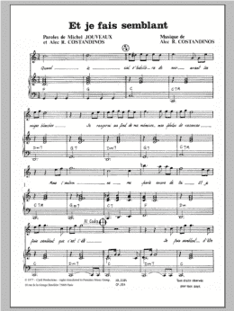 page one of Et Je Fais Semblant (Piano & Vocal)