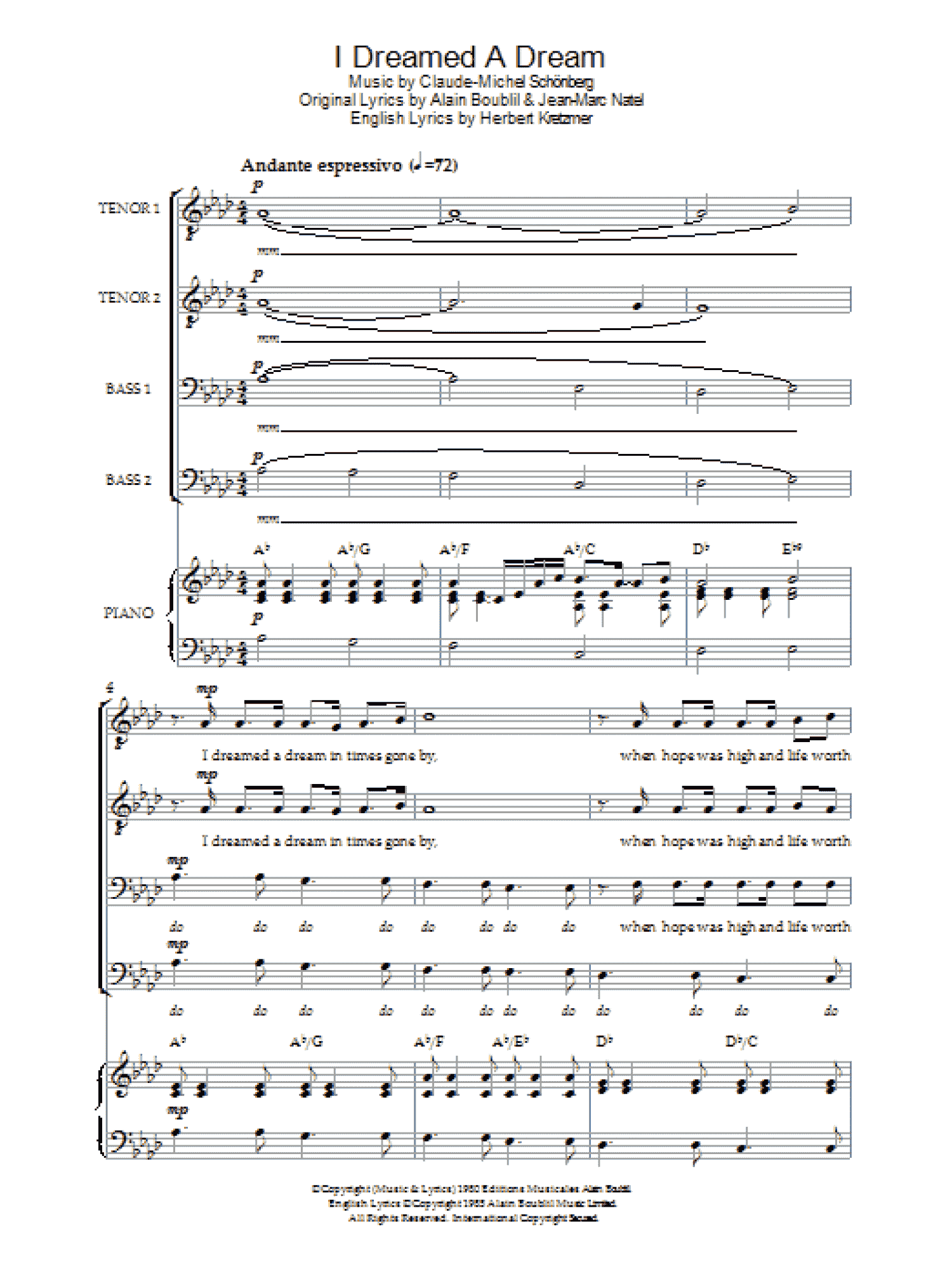 I Dreamed A Dream (from 'Les Miserables') (Piano, Vocal & Guitar Chords)