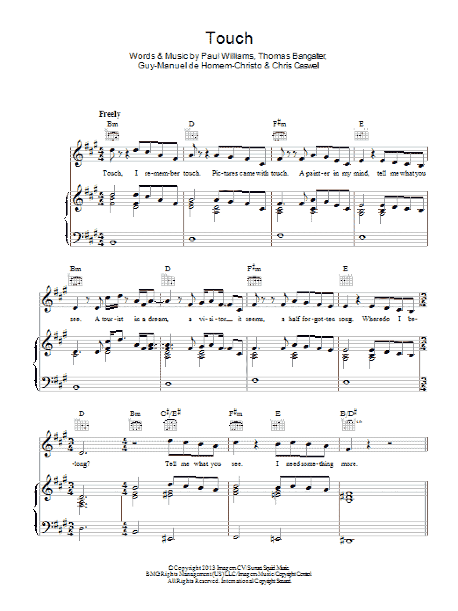 Touch (Piano, Vocal & Guitar Chords)