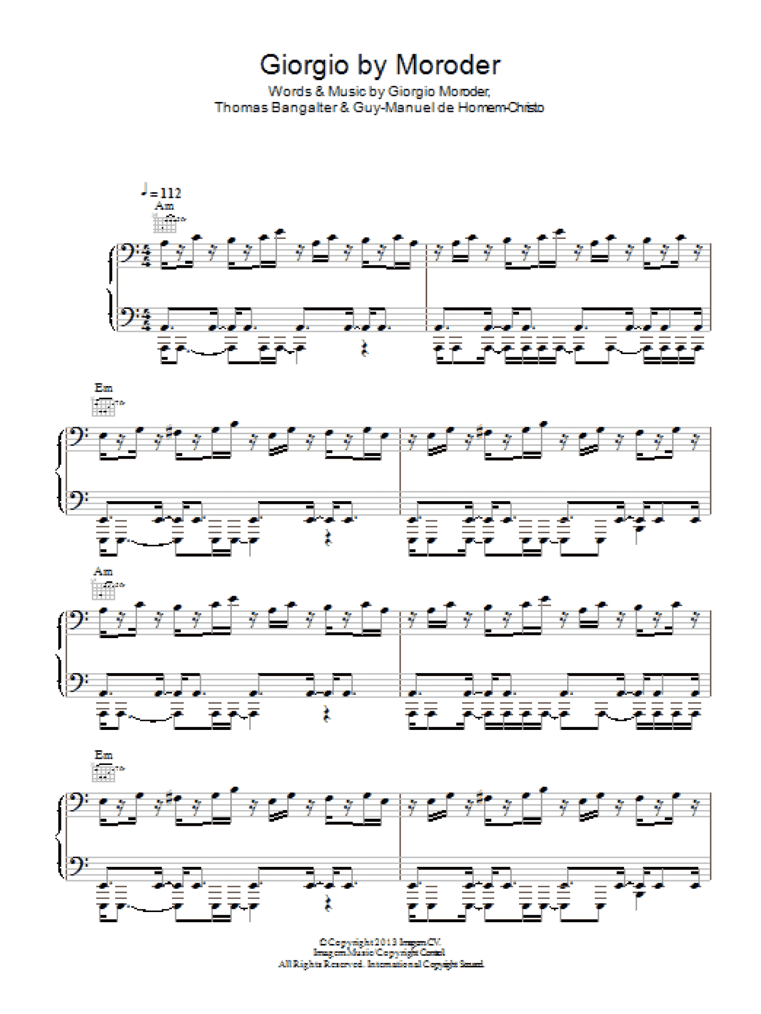 Giorgio By Moroder (Piano, Vocal & Guitar Chords)
