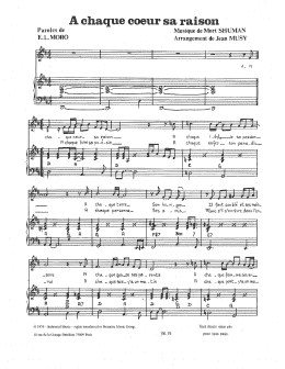 page one of A Chaque Coeur Sa Raison (Piano & Vocal)