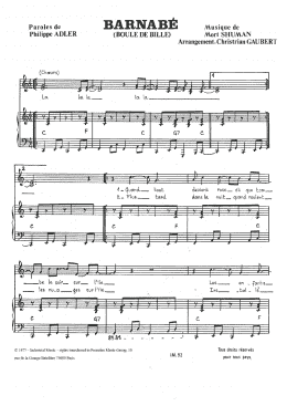 page one of Barnabe (Boule De Bille) (Piano & Vocal)