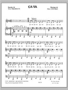 page one of Ca Va (Piano, Vocal & Guitar Chords)