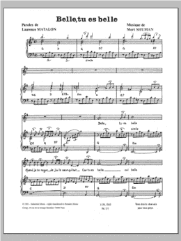 page one of Belle, Tu Es Belle (Piano, Vocal & Guitar Chords)