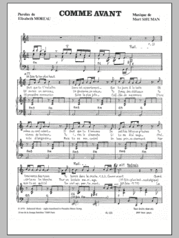 page one of Comme Avant (Comme Avant Vous) (Piano & Vocal)