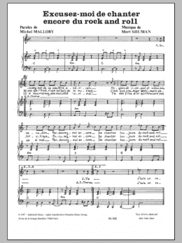 page one of Excusez-Moi De Chanter Encore Du Rock And Roll (Piano & Vocal)