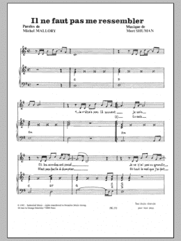 page one of Il Ne Faut Pas Me Ressembler (Piano & Vocal)