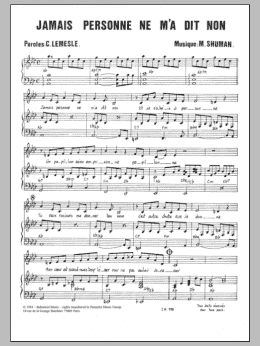 page one of Jamais Personne Ne M'a Dit Non (Piano & Vocal)