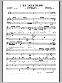 page one of J'te Vois Plus (Piano & Vocal)