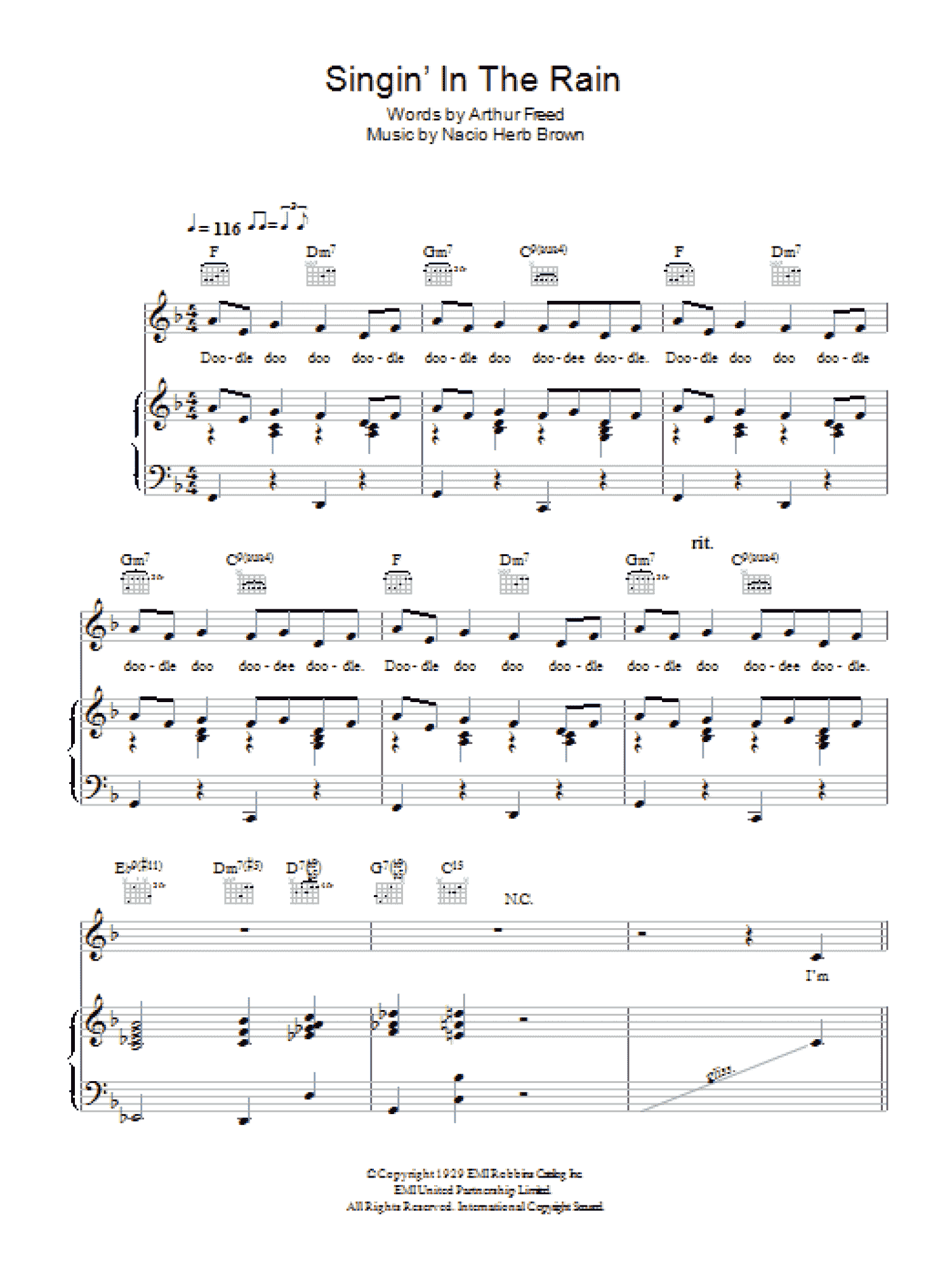 Singin' In The Rain (Piano, Vocal & Guitar Chords (Right-Hand Melody))