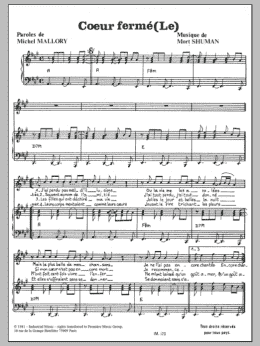 page one of Le Coeur Ferme (Piano & Vocal)