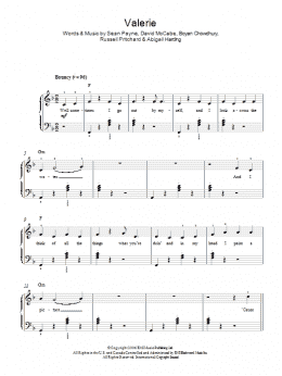 page one of Valerie (Easy Piano)