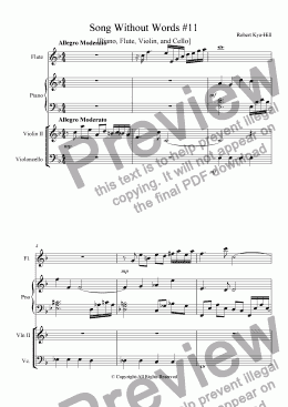 page one of Song Without Words # 11 [Piano, Flute, Violin, and Cello]