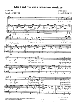 page one of Quand Tu M'aimeras Moins (Piano & Vocal)