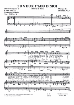 page one of Tu Veux Plus D'moi (Piano & Vocal)