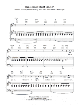 page one of The Show Must Go On (Piano, Vocal & Guitar Chords)