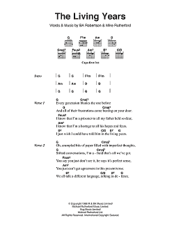 page one of The Living Years (Guitar Chords/Lyrics)