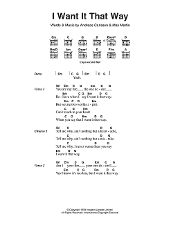 page one of I Want It That Way (Guitar Chords/Lyrics)
