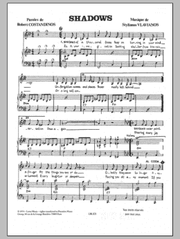 page one of Shadows (Piano & Vocal)