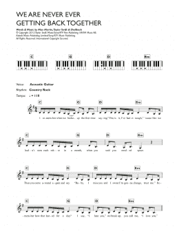 page one of We Are Never Ever Getting Back Together (Piano Chords/Lyrics)