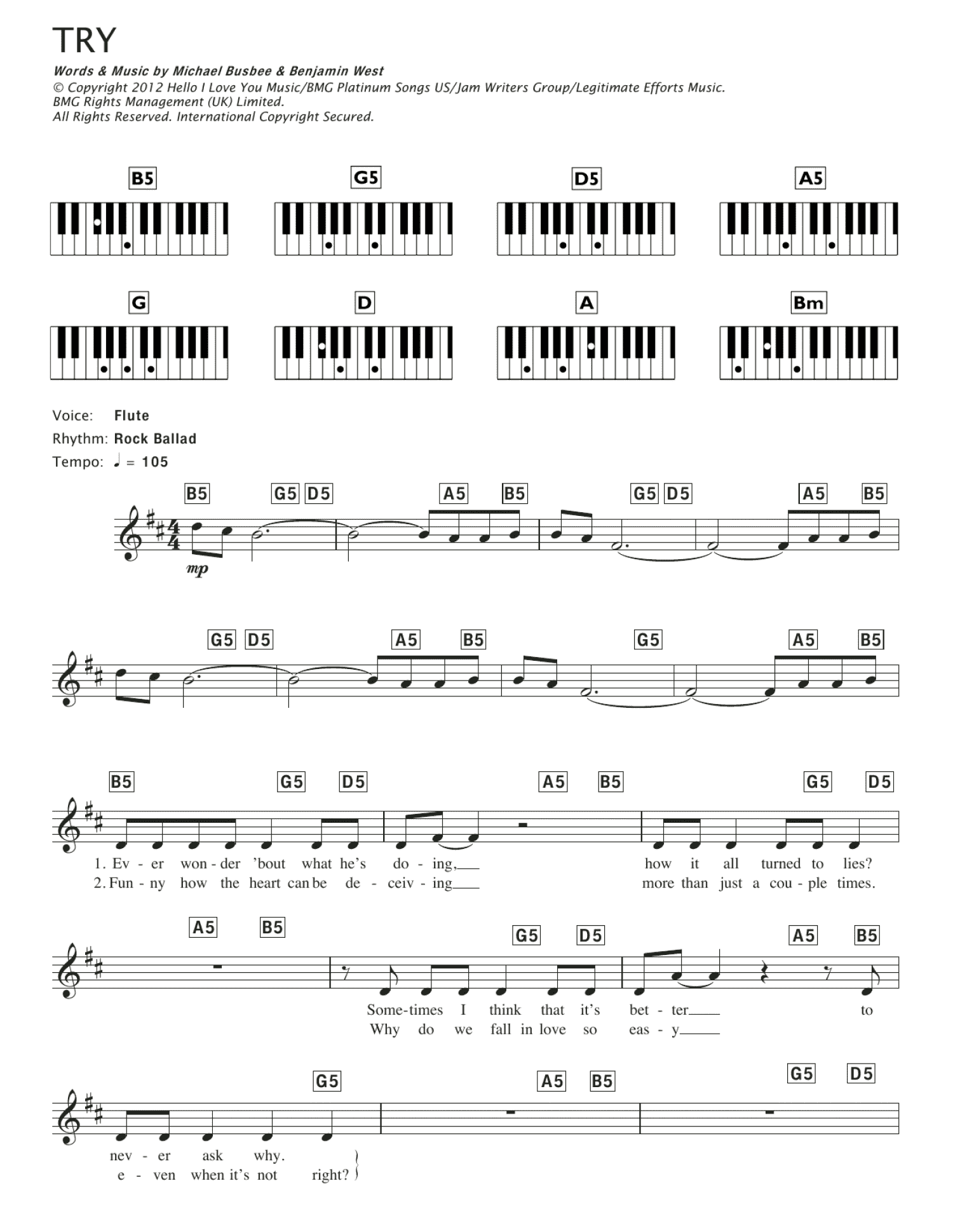Try (Piano Chords/Lyrics)