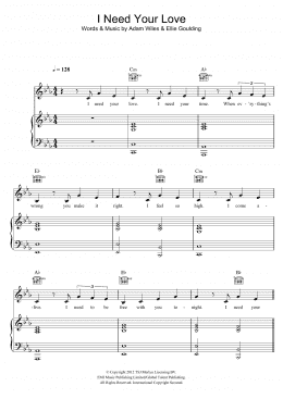 page one of I Need Your Love (featuring Ellie Goulding) (Piano, Vocal & Guitar Chords)