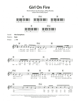 page one of Girl On Fire (Piano Chords/Lyrics)