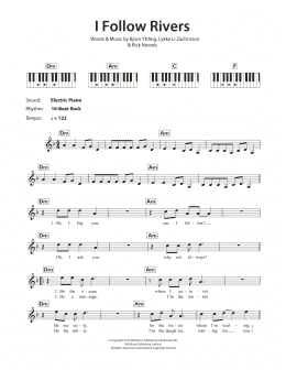 page one of I Follow Rivers (Piano Chords/Lyrics)