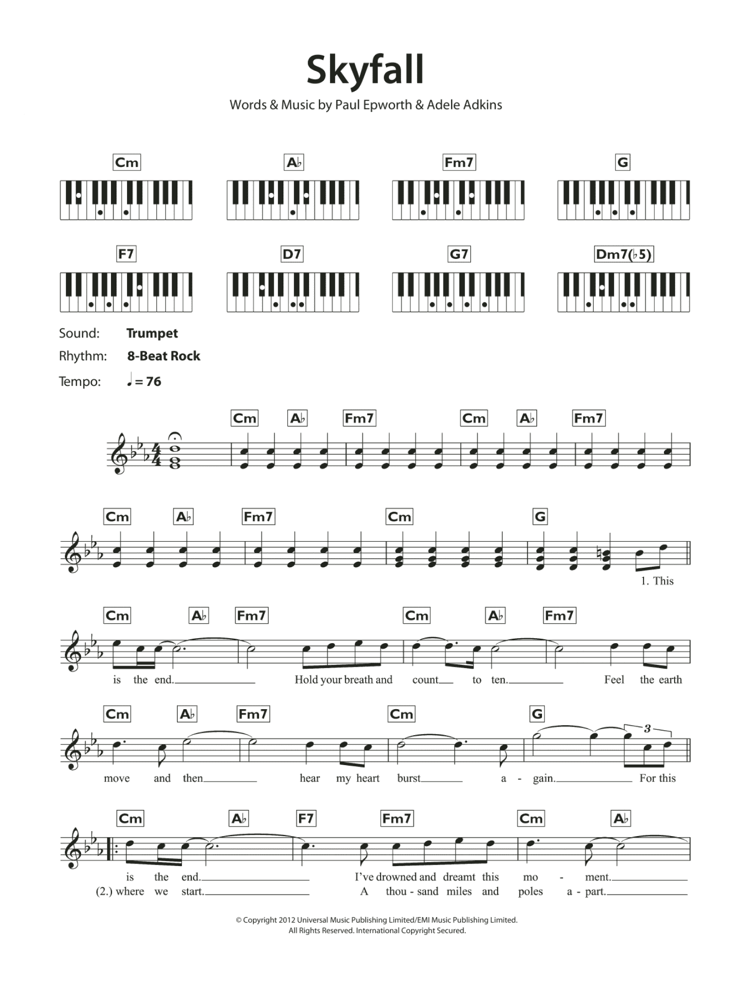 Skyfall (Piano Chords/Lyrics)