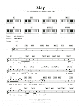 page one of Stay (Piano Chords/Lyrics)
