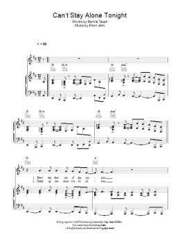 page one of Can't Stay Alone Tonight (Piano, Vocal & Guitar Chords)