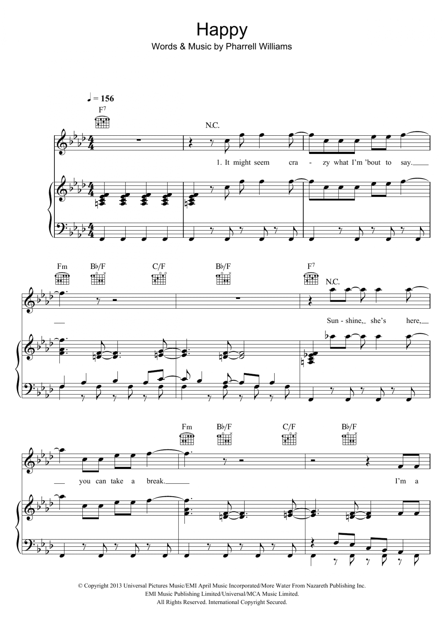 Happy (Piano, Vocal & Guitar Chords (Right-Hand Melody))